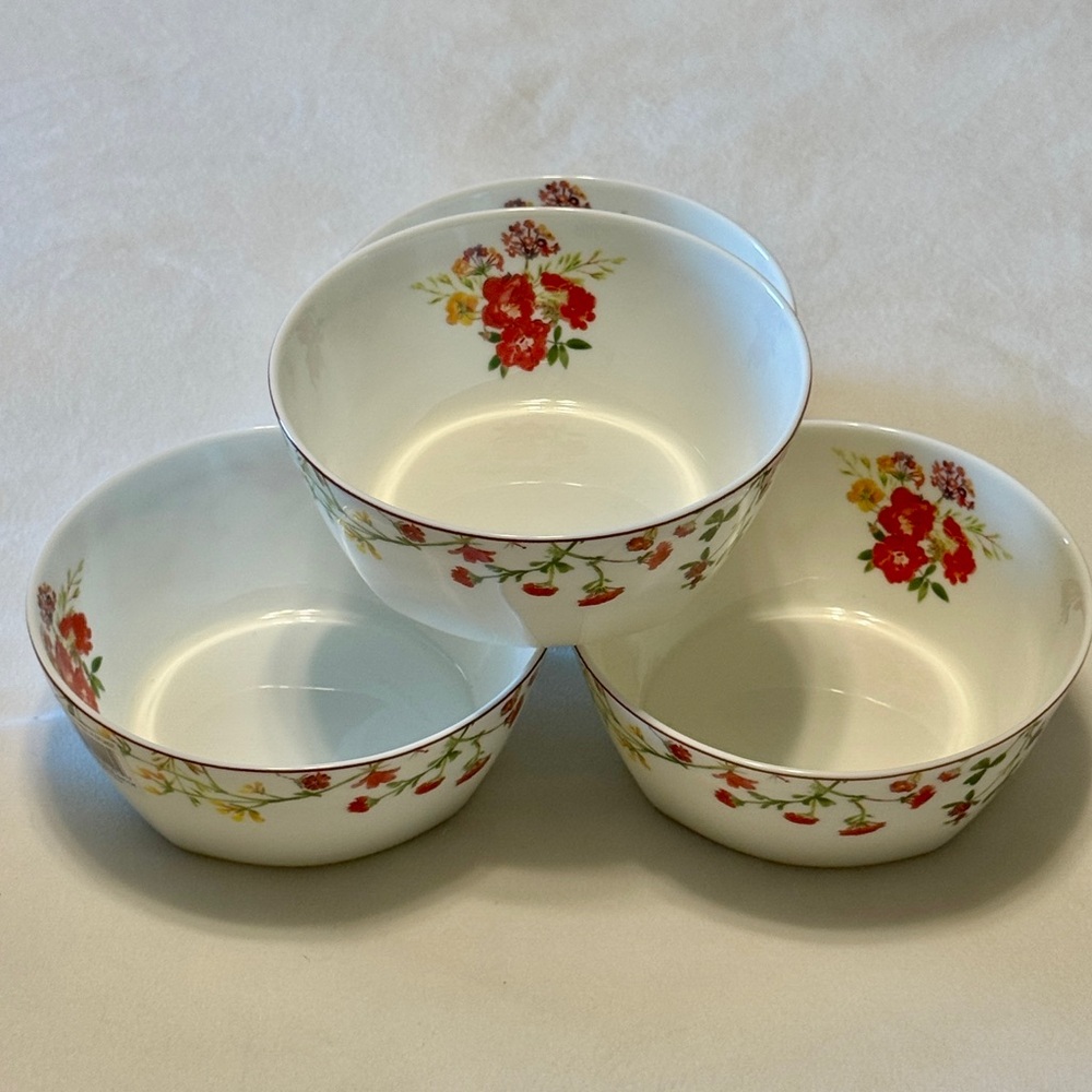 Mikasa Wildflower Garden Red Cereal Bowls Bone China Set of 4 Brand New
